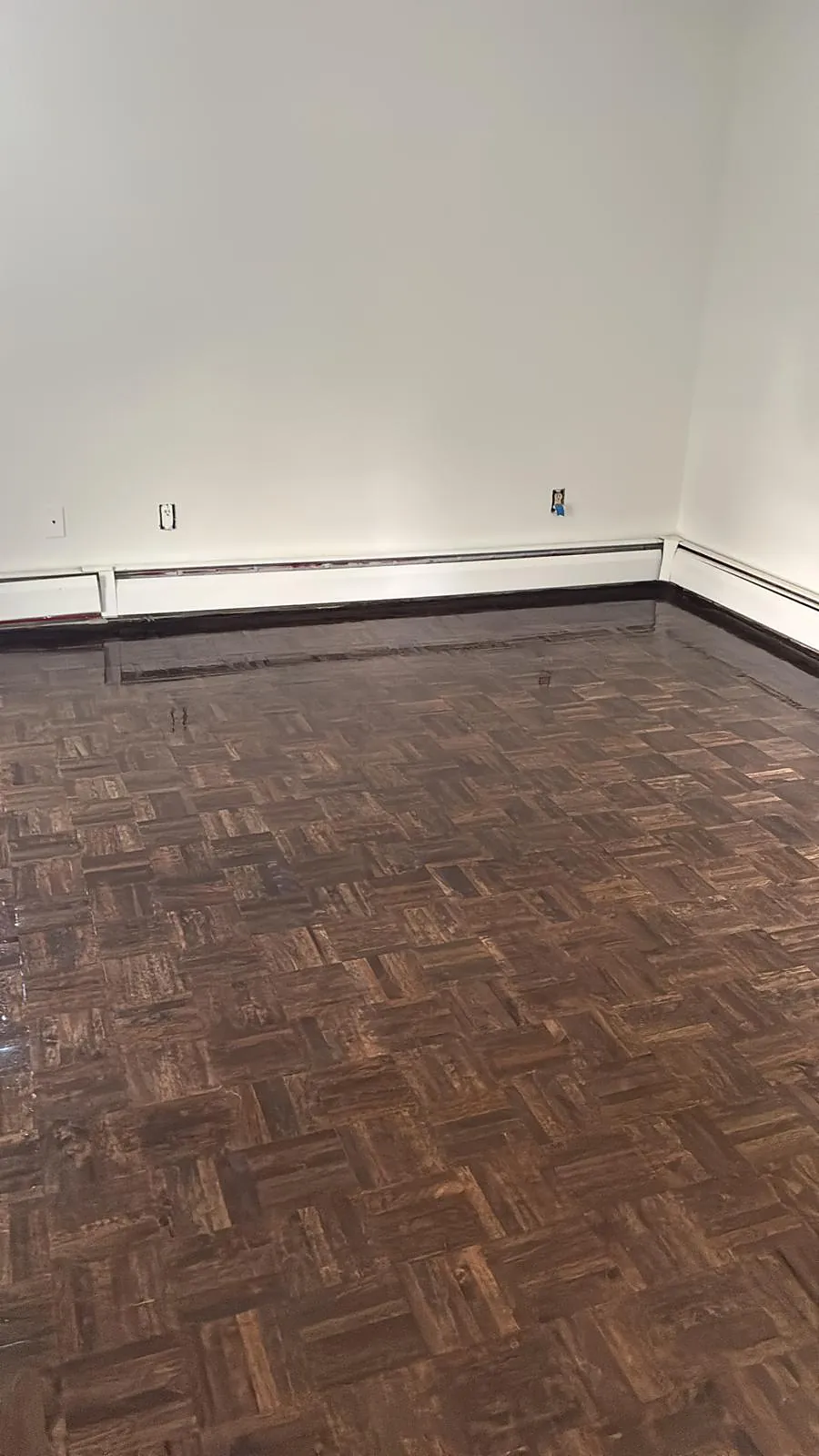 Parquet wood floor freshly sanded and sealed